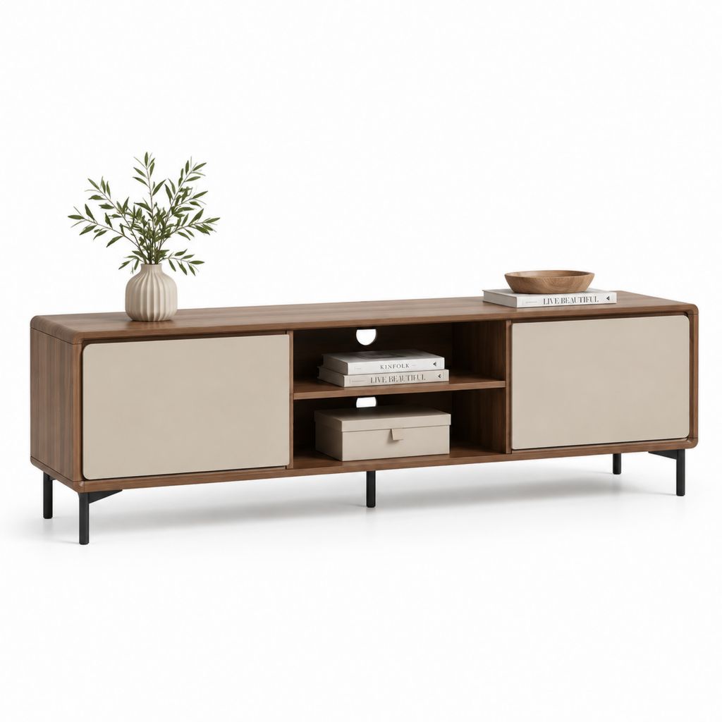 Mobile TV da soggiorno noce e beige in MDF 180 x 40 x 60 cm