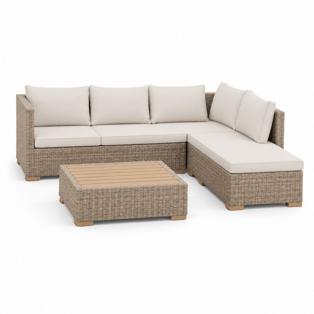 Set divano angolare da giardino beige in rattan PE con tavolino 240 x 160 x 70 cm