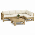 Salotto da giardino angolare 5 pezzi in legno massello di pino naturale con cuscini crema 280 x 140 x 67 cm