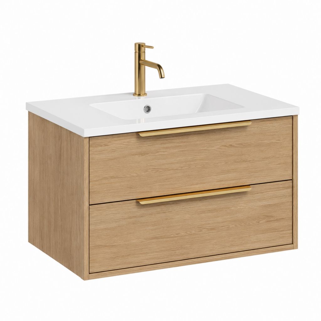 Mobile bagno sospeso rovere con lavabo in ceramica 80 x 46 x 56 cm