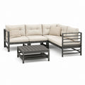 Set salotto da giardino angolare 4 pezzi beige e antracite in acciaio verniciato a polvere e poliestere 220 x 150 x 70 cm