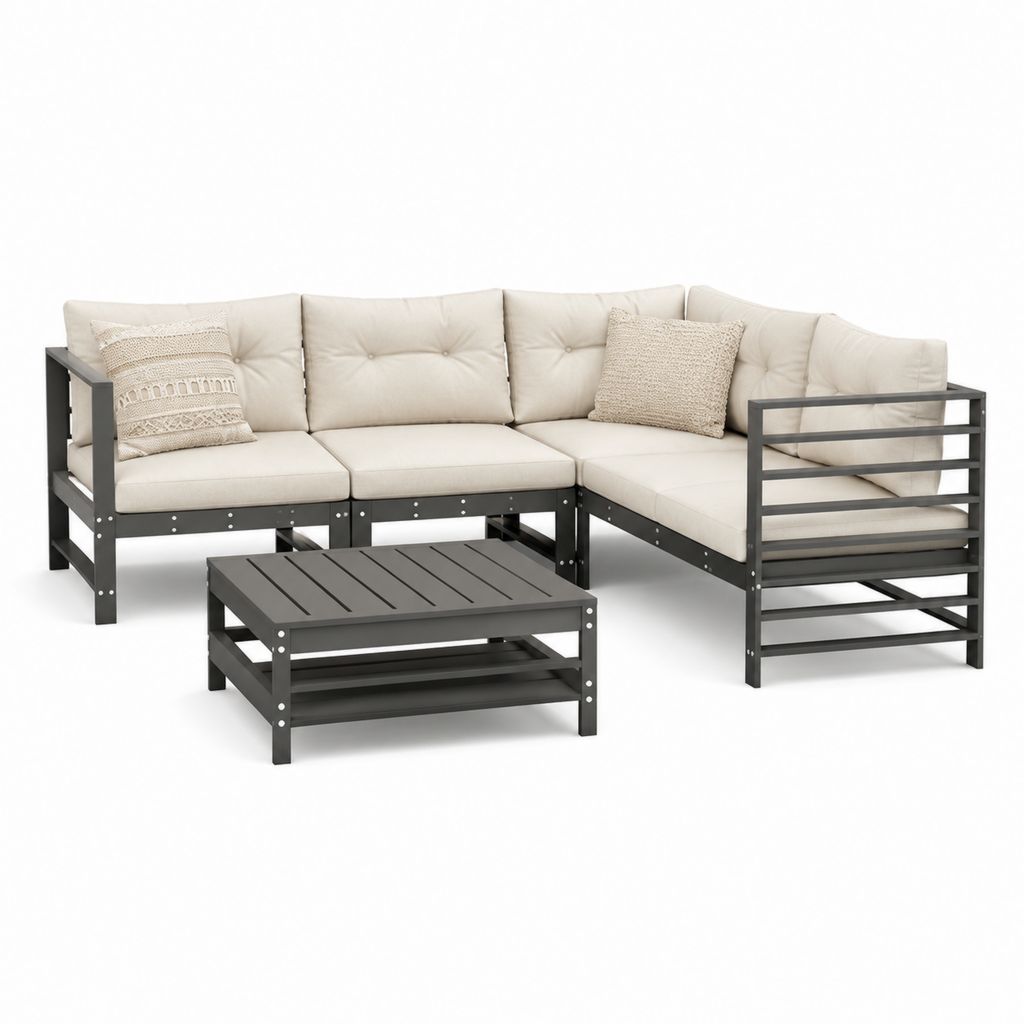 Set salotto da giardino angolare 4 pezzi beige e antracite in acciaio verniciato a polvere e poliestere 220 x 150 x 70 cm