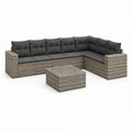 Set divano da giardino angolare 6 posti grigio in rattan PE con tavolino 220 x 180 cm