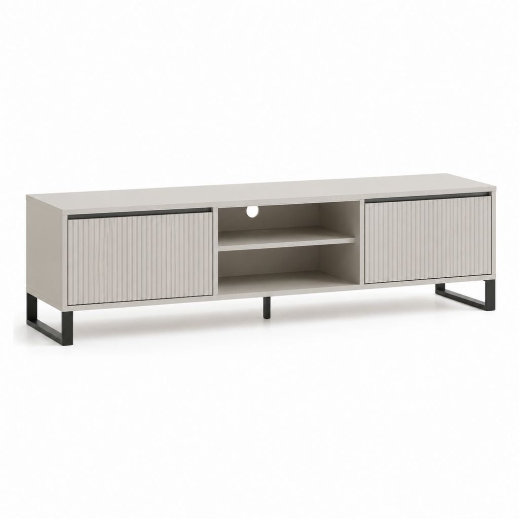 Mobile porta TV beige in MDF rettangolare con ante scorrevoli e vano cavi 180 x 40 x 55 cm