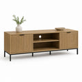 Mobile TV rettangolare rovere naturale in MDF impiallacciato 160 x 40 x 60 cm con 2 ante e ripiani