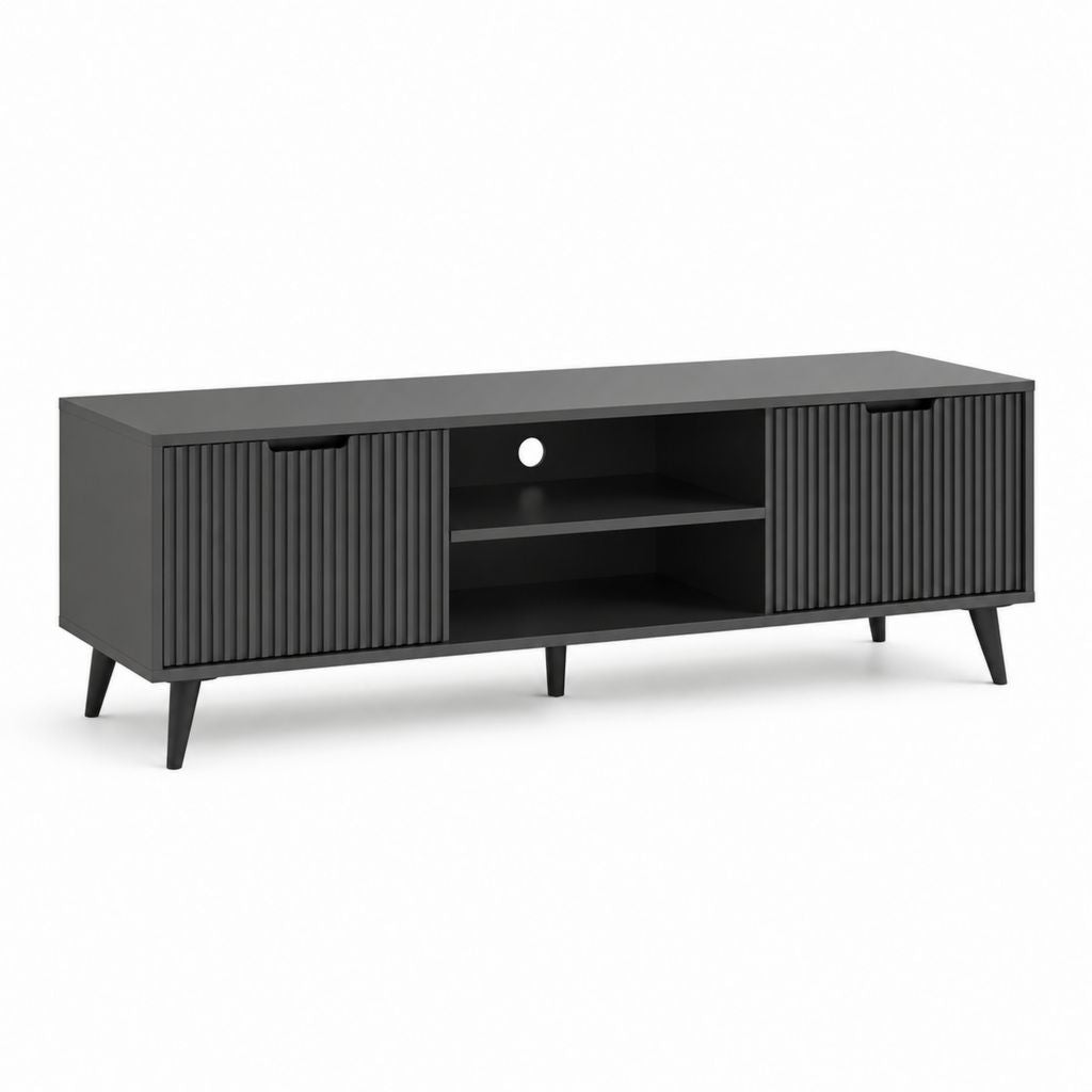 Mobile TV nero in MDF rettangolare con ante scorrevoli 160 x 40 x 55 cm