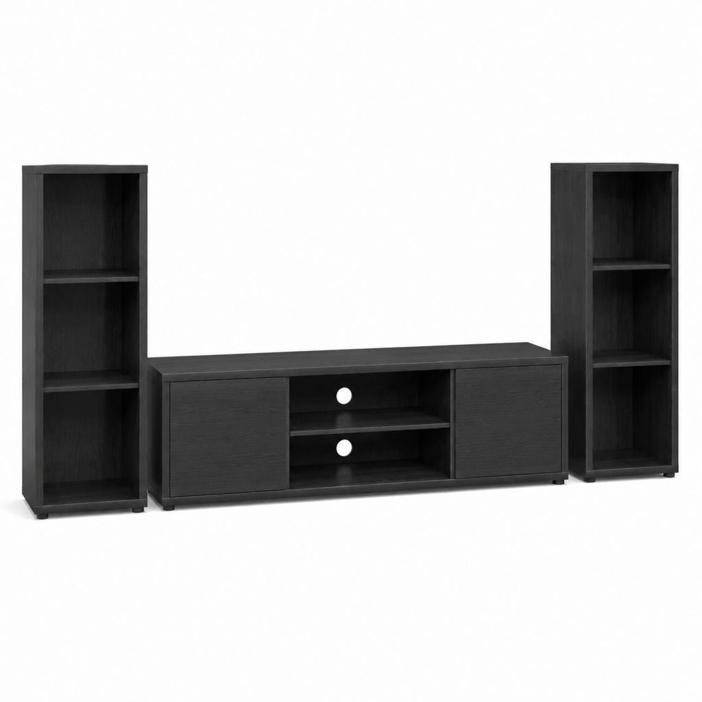 Set mobile porta TV con 2 librerie nero in pannello truciolare 220 x 40 x 180 cm