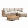 Set divano da giardino angolare 3 pezzi beige in polietilene intrecciato e alluminio con tavolino 220 x 150 cm