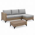 Set divano angolare da giardino 3 pezzi grigio e beige in rattan PE con tavolino rettangolare 198 x 140 x 78 cm