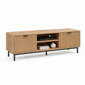 Mobile TV basso rovere con ante scanalate e ripiani aperti 180 x 40 x 60 cm