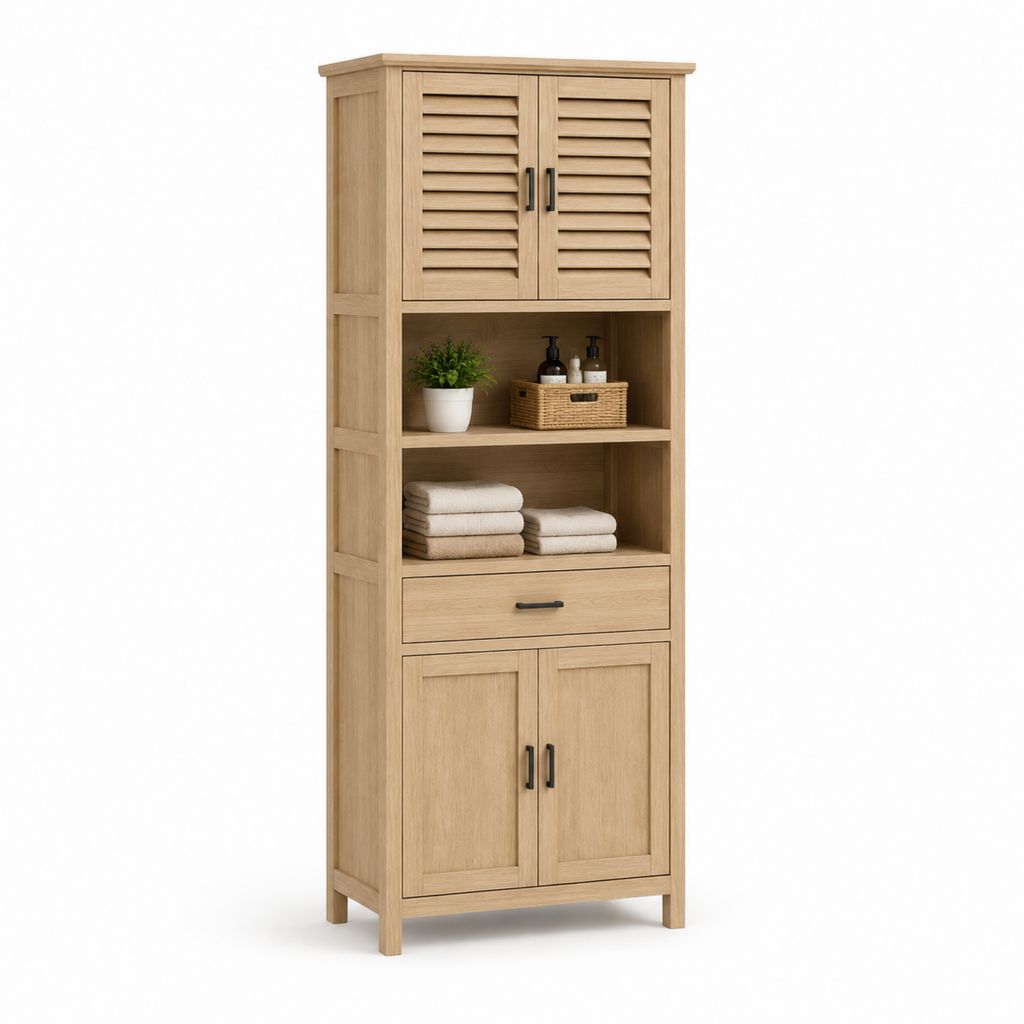 Colonna bagno con ante e cassetto rovere chiaro in MDF 60 x 35 x 180 cm