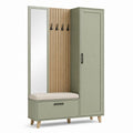 Mobile da ingresso con specchio appendiabiti armadio e panca verde salvia e rovere 120 x 40 x 190 cm