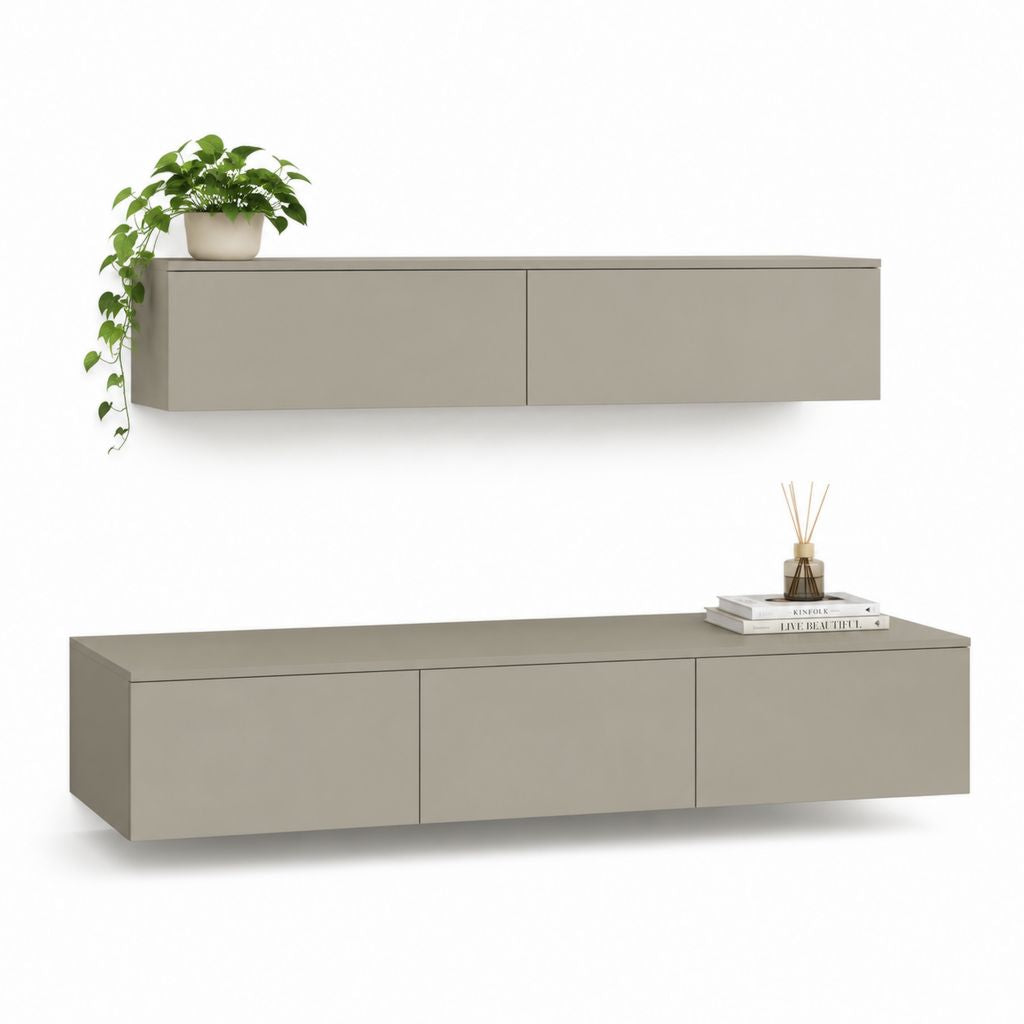 Set mobili TV sospesi tortora in pannello truciolare nobilitato 180 x 40 x 40 cm e 160 x 35 x 35 cm
