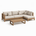 Set divano da giardino angolare con tavolino beige in legno massello di acacia 250 x 180 x 75 cm