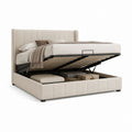 Letto contenitore matrimoniale beige in poliestere con testiera imbottita 160 x 200 cm