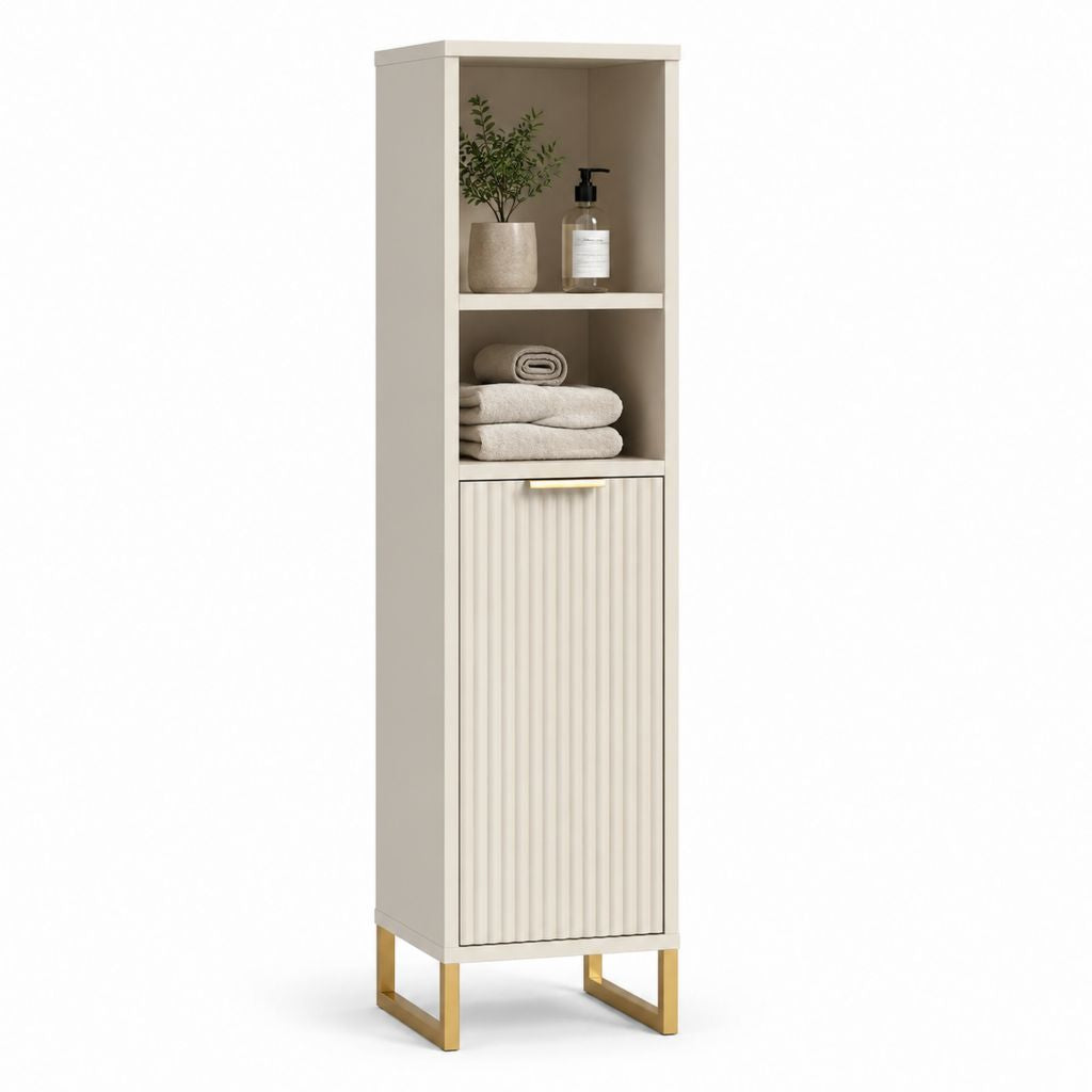 Colonna bagno con anta e ripiani tortora in MDF 35 x 30 x 160 cm