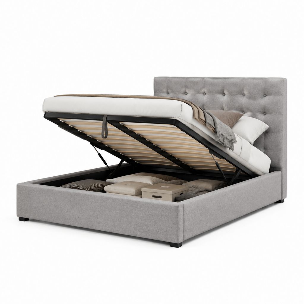 Letto contenitore matrimoniale grigio in poliestere rettangolare 160 x 200 cm