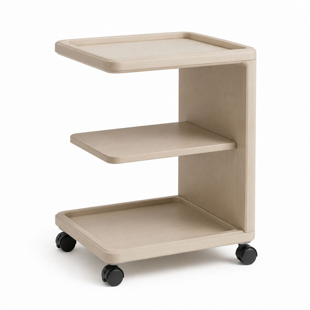 Tavolino laterale con ruote rovere chiaro in MDF rettangolare a 3 ripiani 50 x 35 x 65 cm