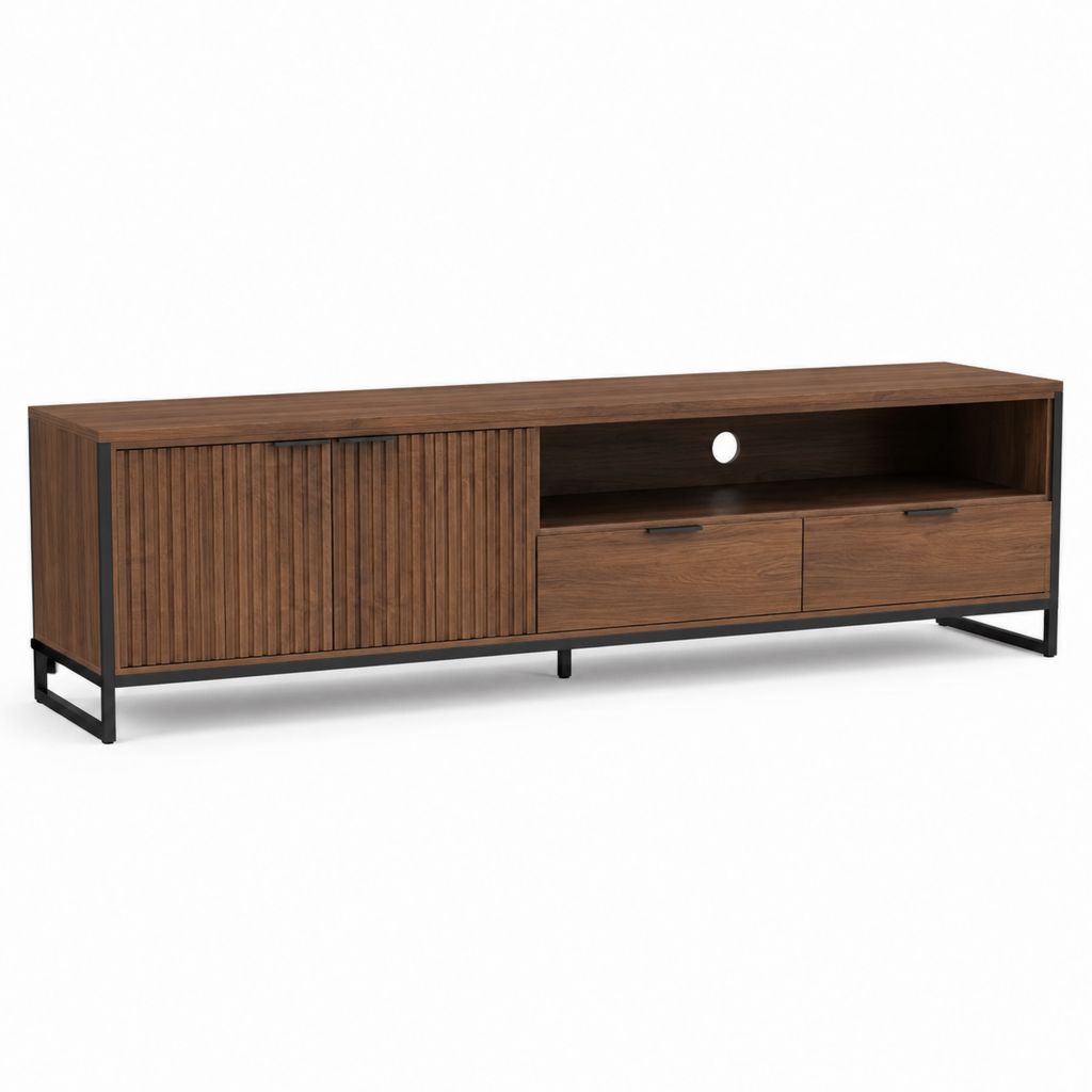 Mobile TV basso rettangolare noce in pannello truciolare e acciaio 180 x 40 x 60 cm