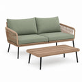 Set divano da giardino 2 posti con tavolino verde salvia beige e nero in acciaio e polietilene 145 x 75 x 78 cm